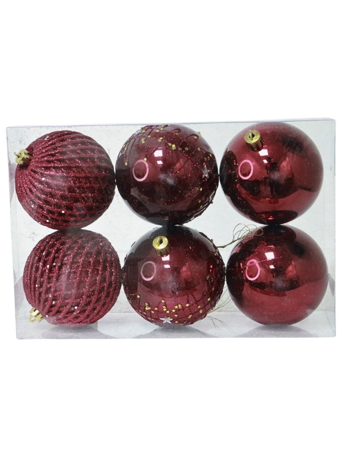 Kit Exclusivo: 6 Bolas Natalinas Decoradas de 8cm em Vermelho